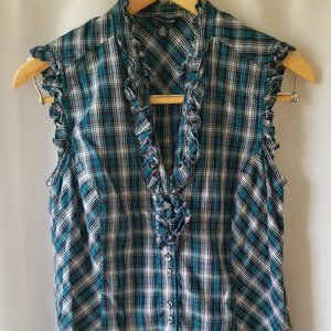 Tommy Hilfiger Blue Plaid Ruffle Detail Tank